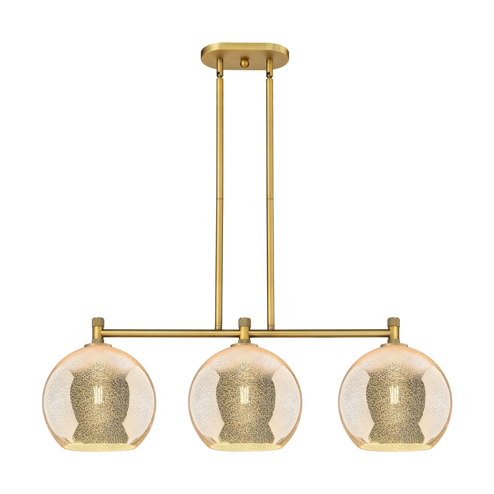Innovations Athens 37in 3-Light Island Light | Industrial Brushed Brass and Mercury Glass | Kitchen Island & Dining Room | Model 434-3I-BB-G128-10