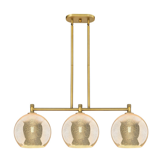 Innovations Athens 37in 3-Light Island Light | Industrial Brushed Brass and Mercury Glass | Kitchen Island & Dining Room | Model 434-3I-BB-G128-10