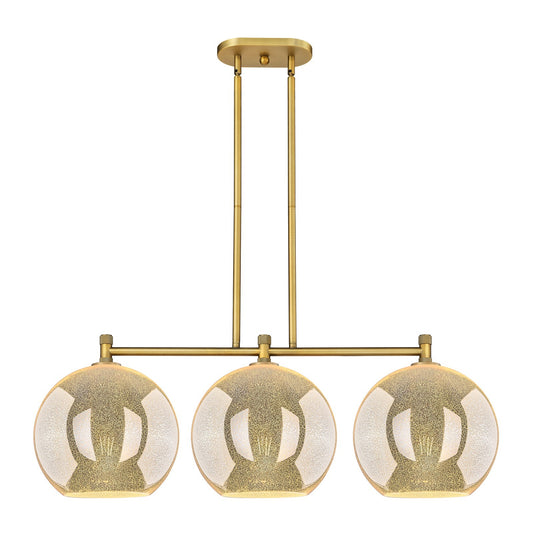Innovations Athens 38.75in 3-Light Island Light | Industrial Brushed Brass and Mercury Glass | Kitchen Island & Dining Room | Model 434-3I-BB-G128-12