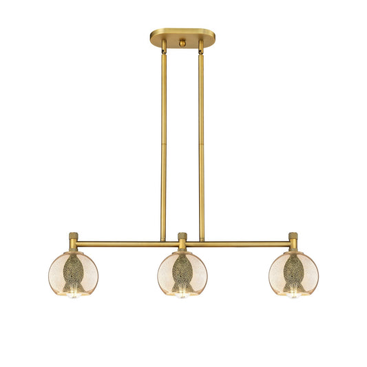 Innovations Athens 33in 3-Light Island Light | Brushed Brass and Mercury Glass | Kitchen Island & Dining Room | Model 434-3I-BB-G128-6
