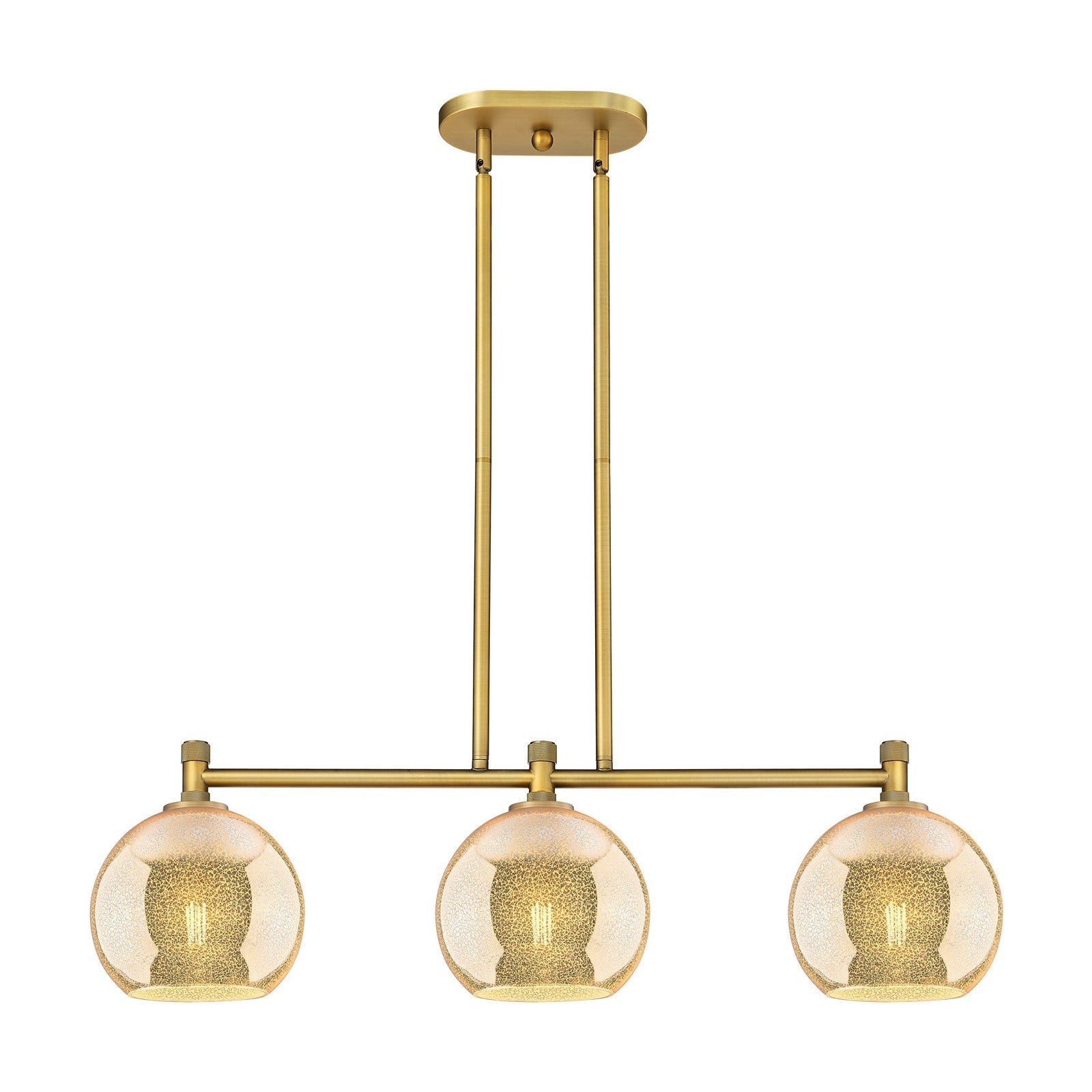 Innovations Athens 35in 3-Light Island Light | Brushed Brass and Mercury Glass | Kitchen Island & Dining Room | 35 x 9.88 in | Model 434-3I-BB-G128-8