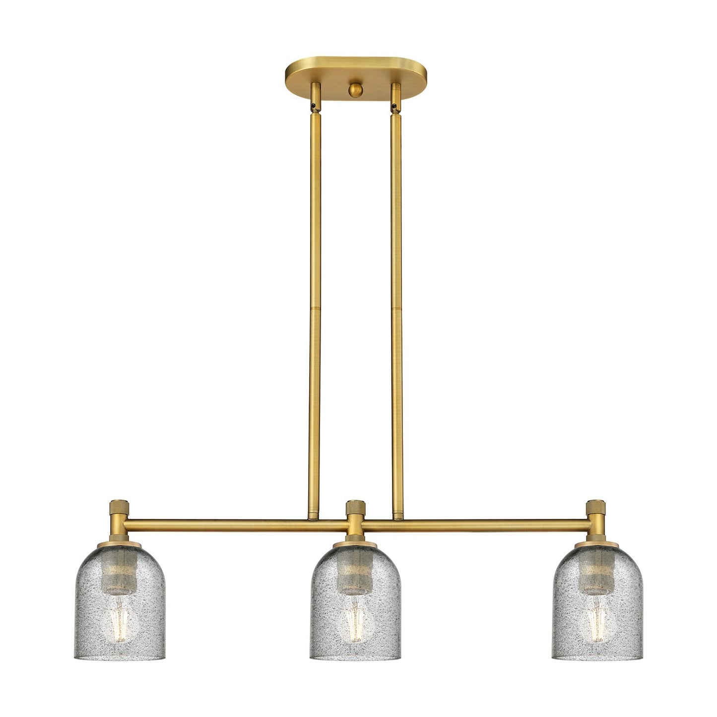 Innovations Caledonia 32in 3-Light Island Light | Brushed Brass and Charcoal Glass | Kitchen Island & Dining Room | Model 434-3I-BB-G257