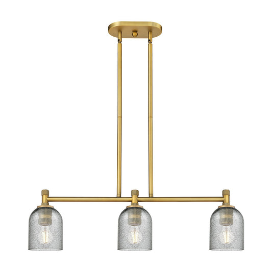 Innovations Caledonia 32in 3-Light Island Light | Brushed Brass and Charcoal Glass | Kitchen Island & Dining Room | Model 434-3I-BB-G257