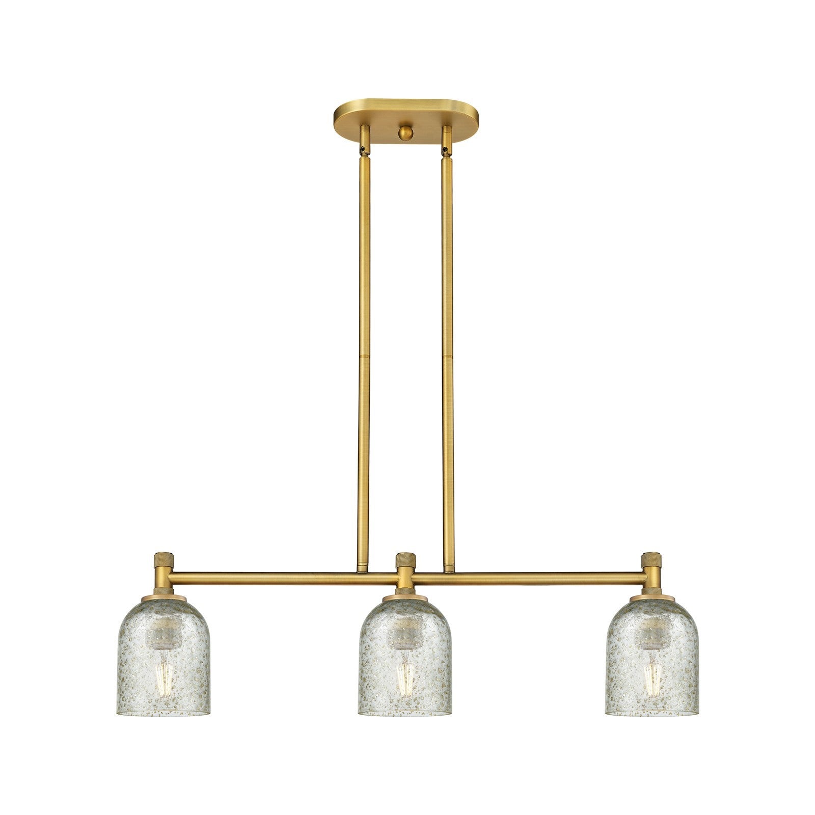 Innovations Caledonia 32in 3-Light Island Light | Brushed Brass and Mica Glass | Kitchen Island & Dining Room | 32 x 8.88 in | Model 434-3I-BB-G259