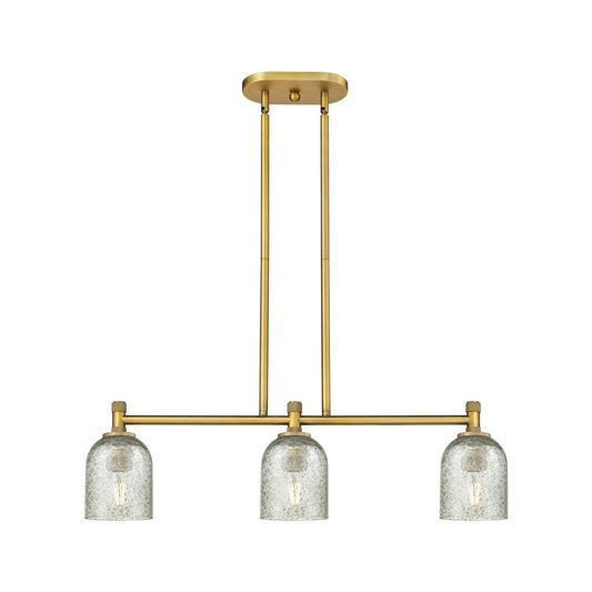 Innovations Caledonia 32in 3-Light Island Light | Brushed Brass and Mica Glass | Kitchen Island & Dining Room | 32 x 8.88 in | Model 434-3I-BB-G259
