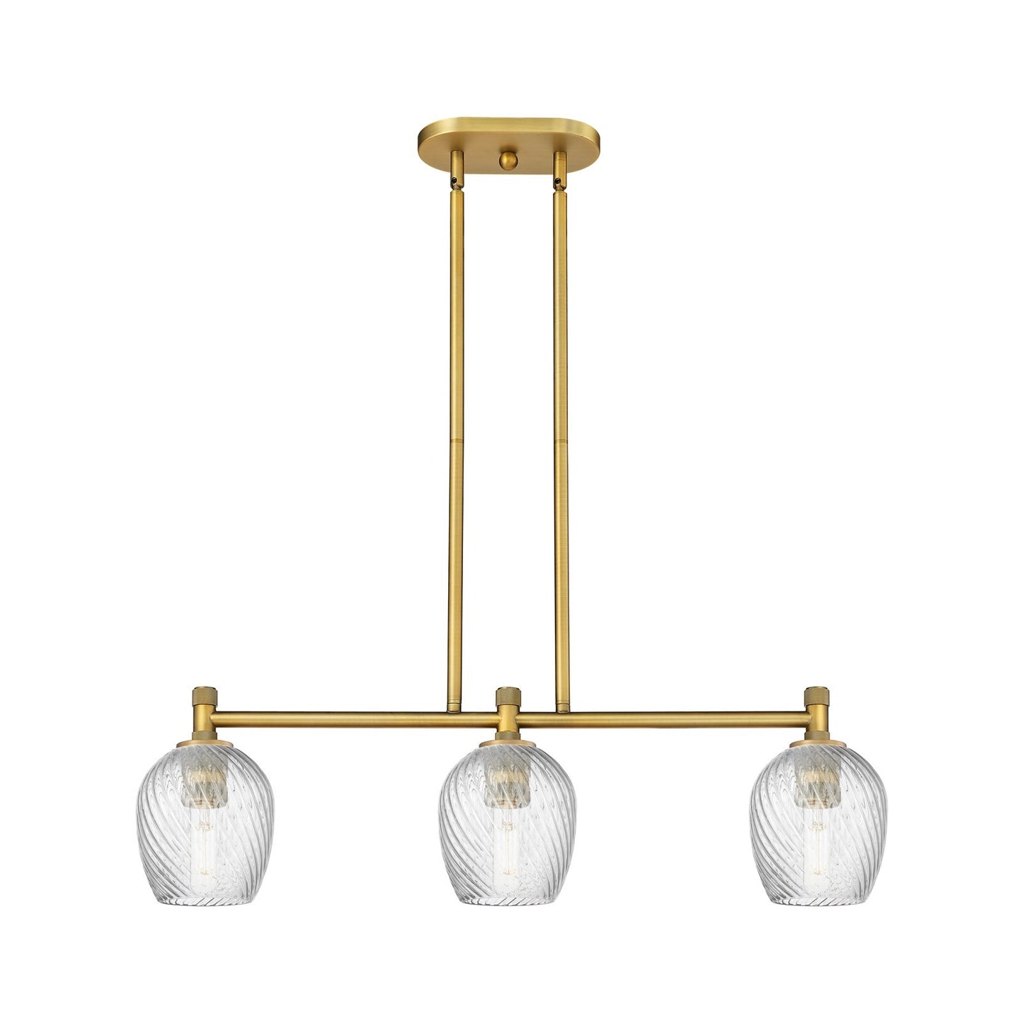 Innovations Salina 33in 3-Light Island Light | Industrial Brushed Brass and Clear Spiral Fluted Glass | Kitchen Island | Model 434-3I-BB-G292