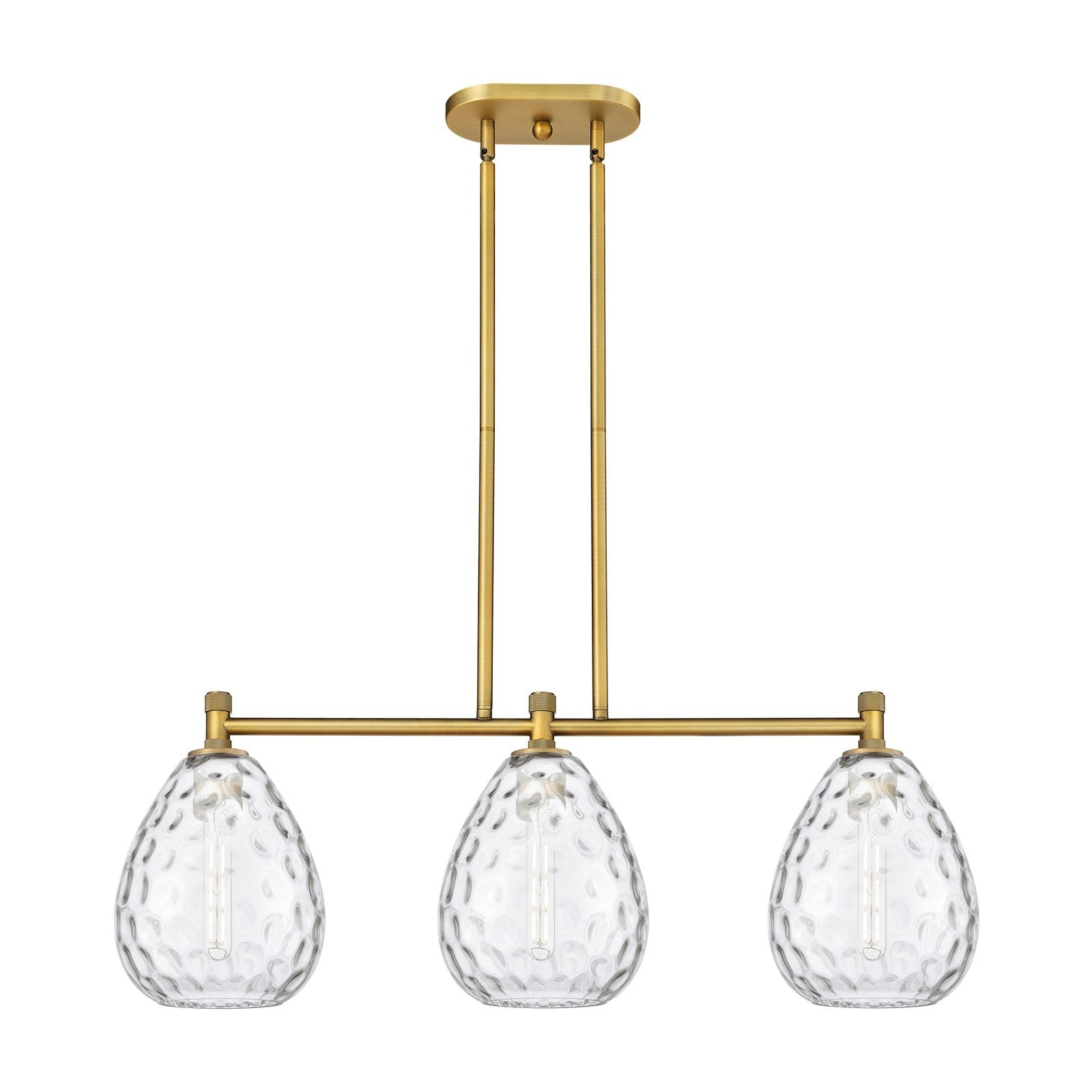 Innovations Waverly 35in 3-Light Island Light | Industrial Brushed Brass and Clear Globe Glass | Kitchen Island & Dining Room | Model 434-3I-BB-G372
