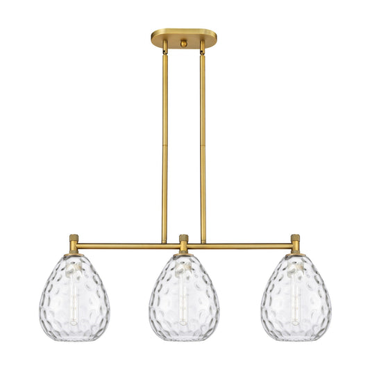 Innovations Waverly 35in 3-Light Island Light | Industrial Brushed Brass and Clear Globe Glass | Kitchen Island & Dining Room | Model 434-3I-BB-G372