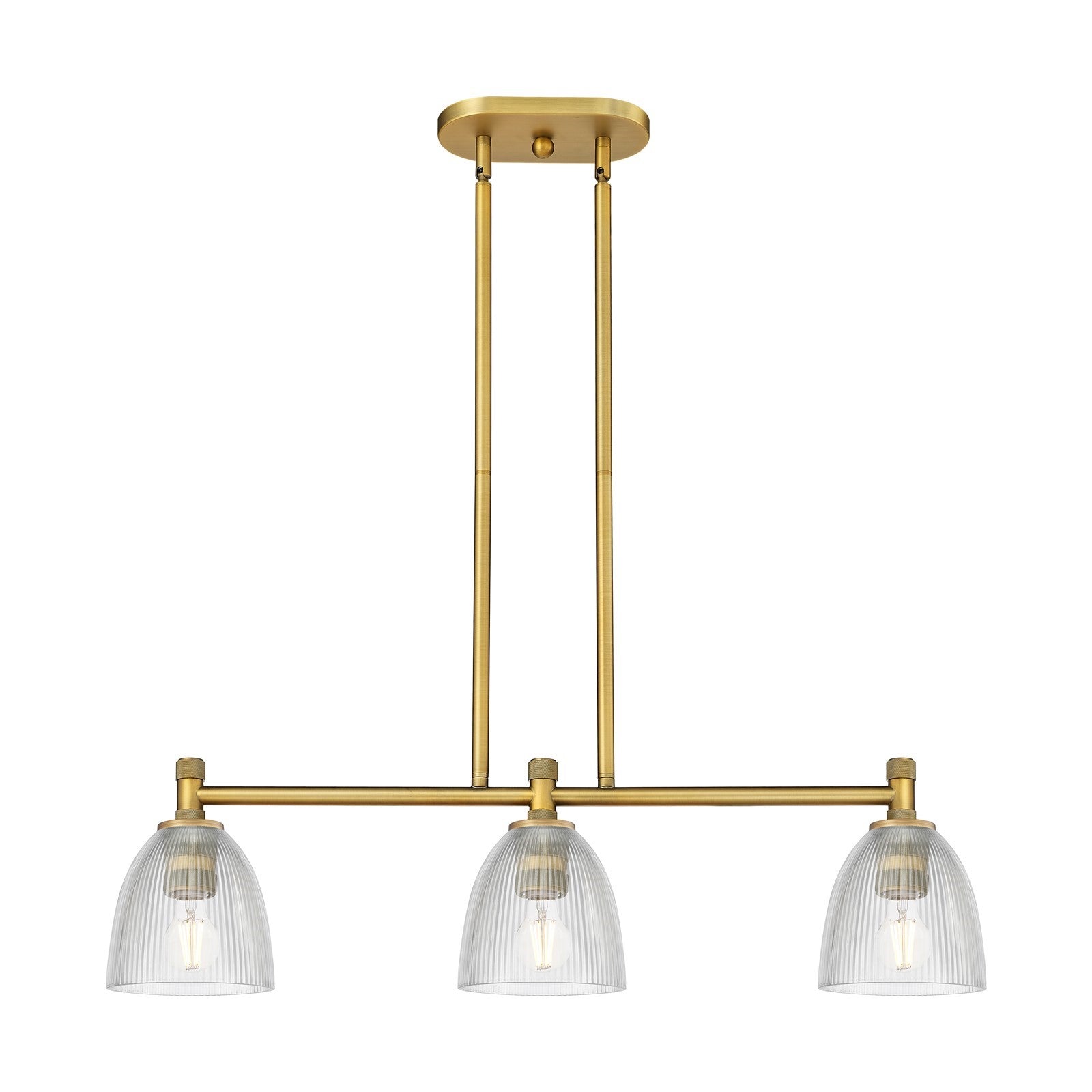 Innovations Castile 33in 3-Light Island Light | Industrial Brushed Brass and Clear Glass | Kitchen Island & Dining Room | Model 434-3I-BB-G382