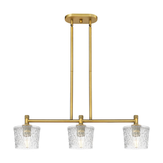 Innovations Niagara 33.5in 3-Light Island Light | Industrial Brushed Brass and Clear Glass | Kitchen Island & Dining Room | Model 434-3I-BB-G402