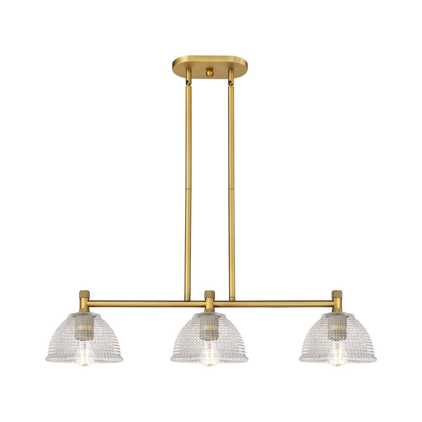 Innovations Arietta 35in 3-Light Island Light | Industrial Brushed Brass and Clear Glass | Kitchen Island & Dining Room | Model 434-3I-BB-G422