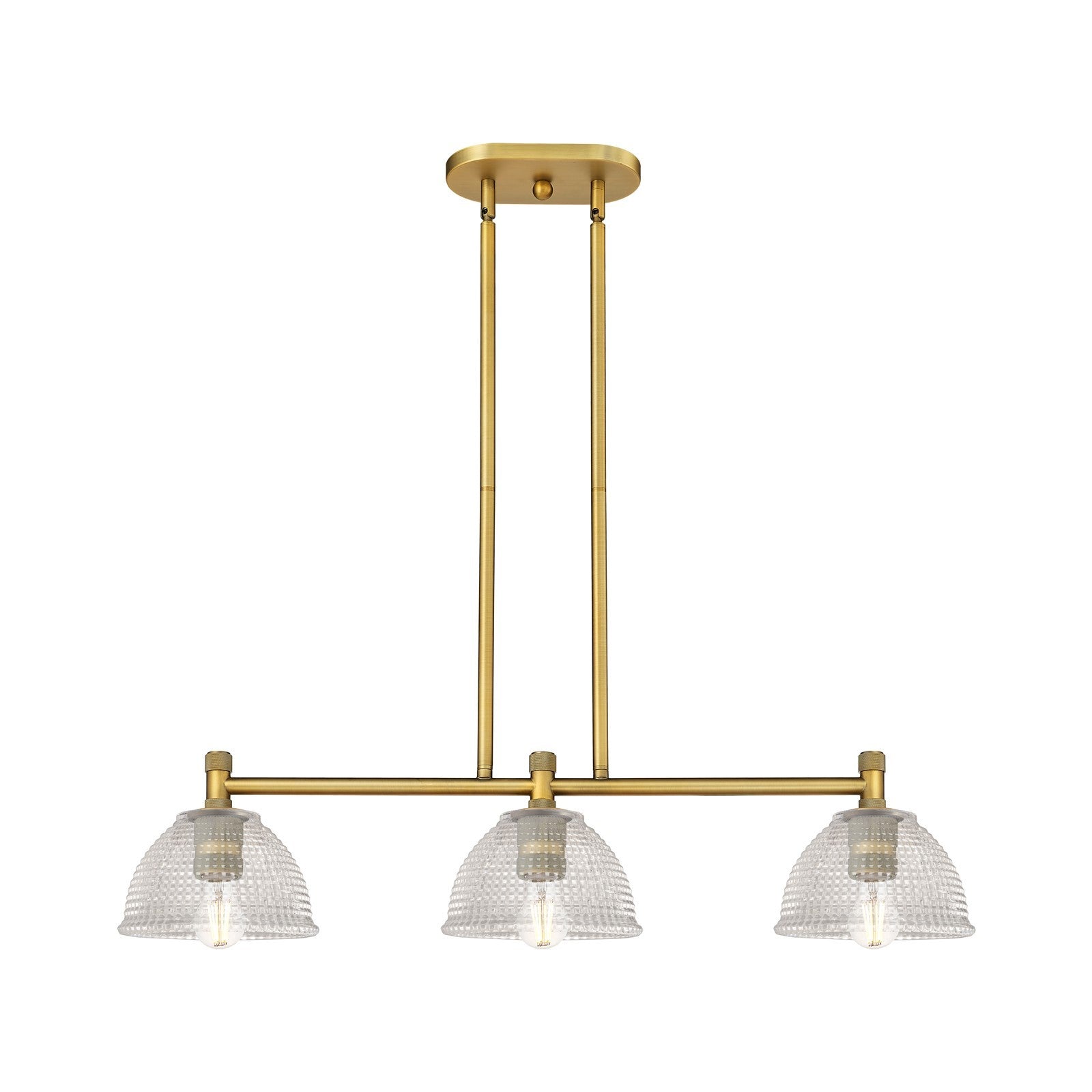 Innovations Arietta 35in 3-Light Island Light | Industrial Brushed Brass and Clear Glass | Kitchen Island & Dining Room | Model 434-3I-BB-G422