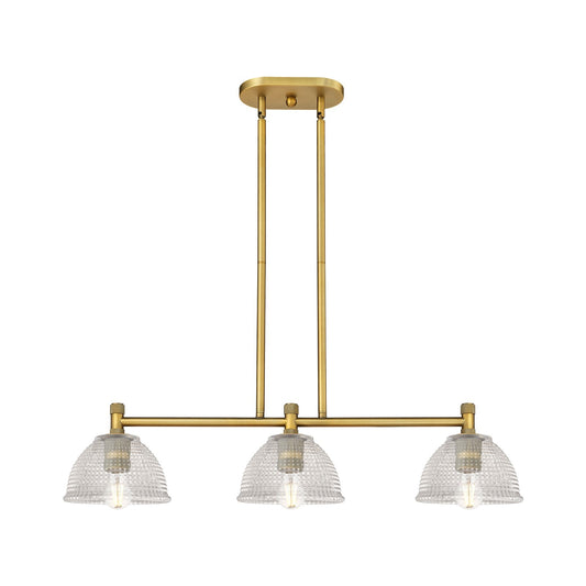 Innovations Arietta 35in 3-Light Island Light | Industrial Brushed Brass and Clear Glass | Kitchen Island & Dining Room | Model 434-3I-BB-G422