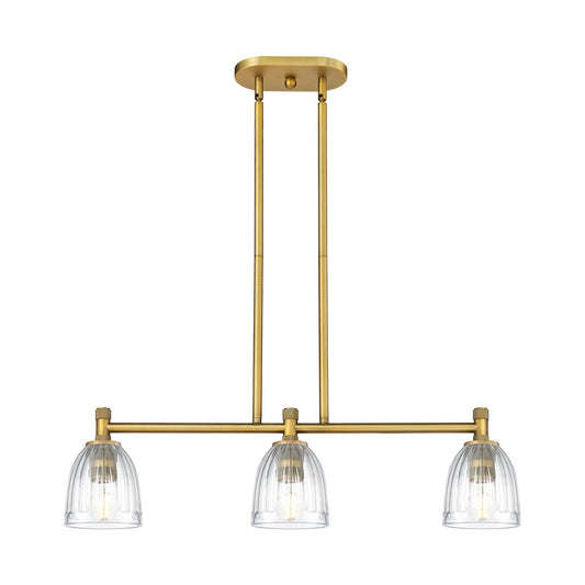 Innovations Brookfield 32.75in 3-Light Island Light | Industrial Brushed Brass and Clear Glass | Kitchen Island & Dining Room | Model 434-3I-BB-G442