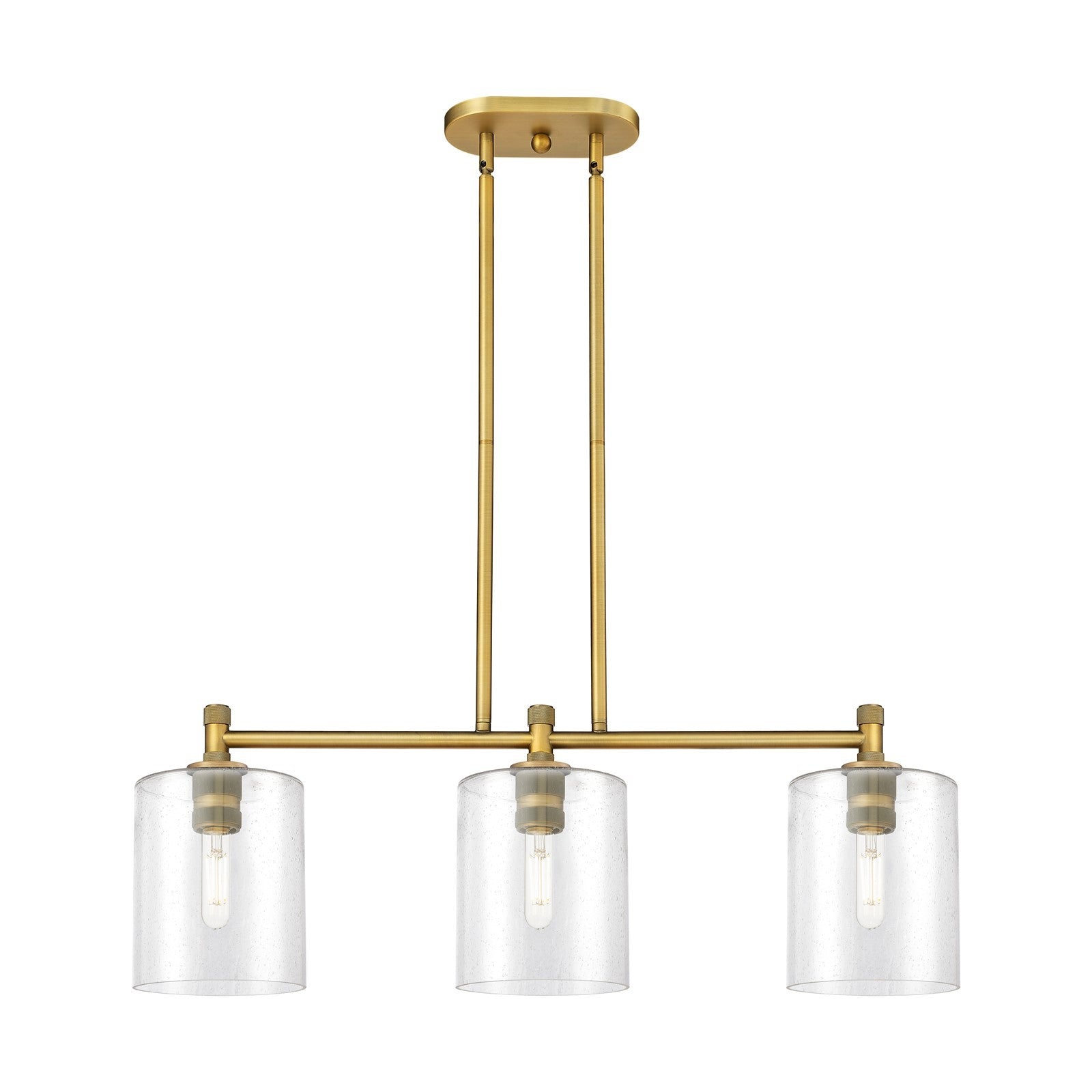 Innovations Paladin 34in 3-Light Island Light | Industrial Brushed Brass and Seedy Glass | Kitchen Island & Dining Room | Model 434-3I-BB-G4424-7