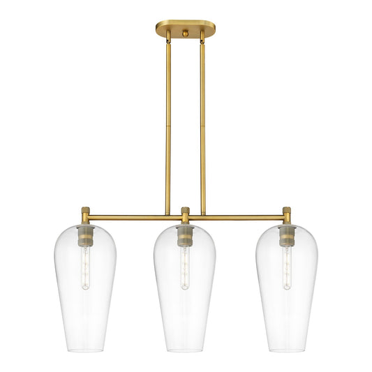 Innovations Chelsea 35in 3-Light Island Light | Industrial Brushed Brass and Clear Glass | Kitchen Island & Dining Room | Model 434-3I-BB-G456-8CL