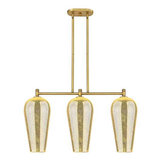 Innovations Chelsea 35in 3-Light Island Light | Industrial Brushed Brass and Mercury Glass | Kitchen Island & Dining Room | Model 434-3I-BB-G456-8ME