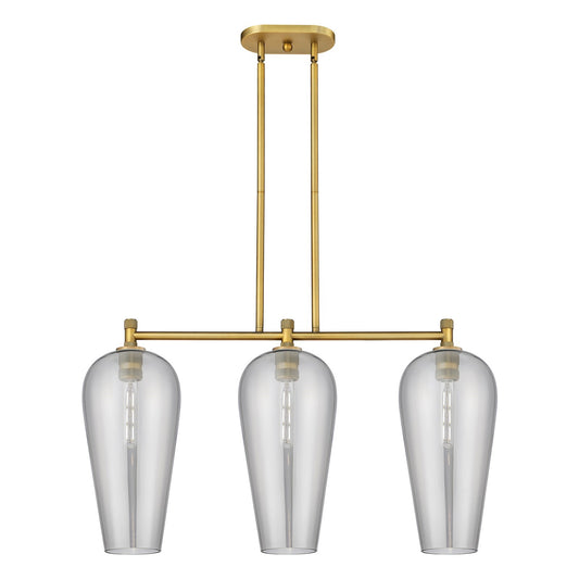 Innovations Chelsea 35in 3-Light Island | Industrial Brushed Brass and Light Smoke Glass | Kitchen Island & Dining Room | Model 434-3I-BB-G456-8SM