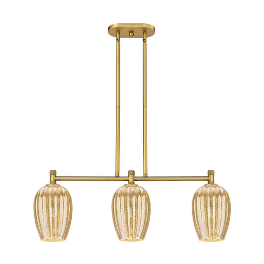 Innovations Preston Flute 33in 3-Light Island | Industrial Brushed Brass and Mercury Glass | Kitchen Island & Dining Room | Model 434-3I-BB-G457-6ME