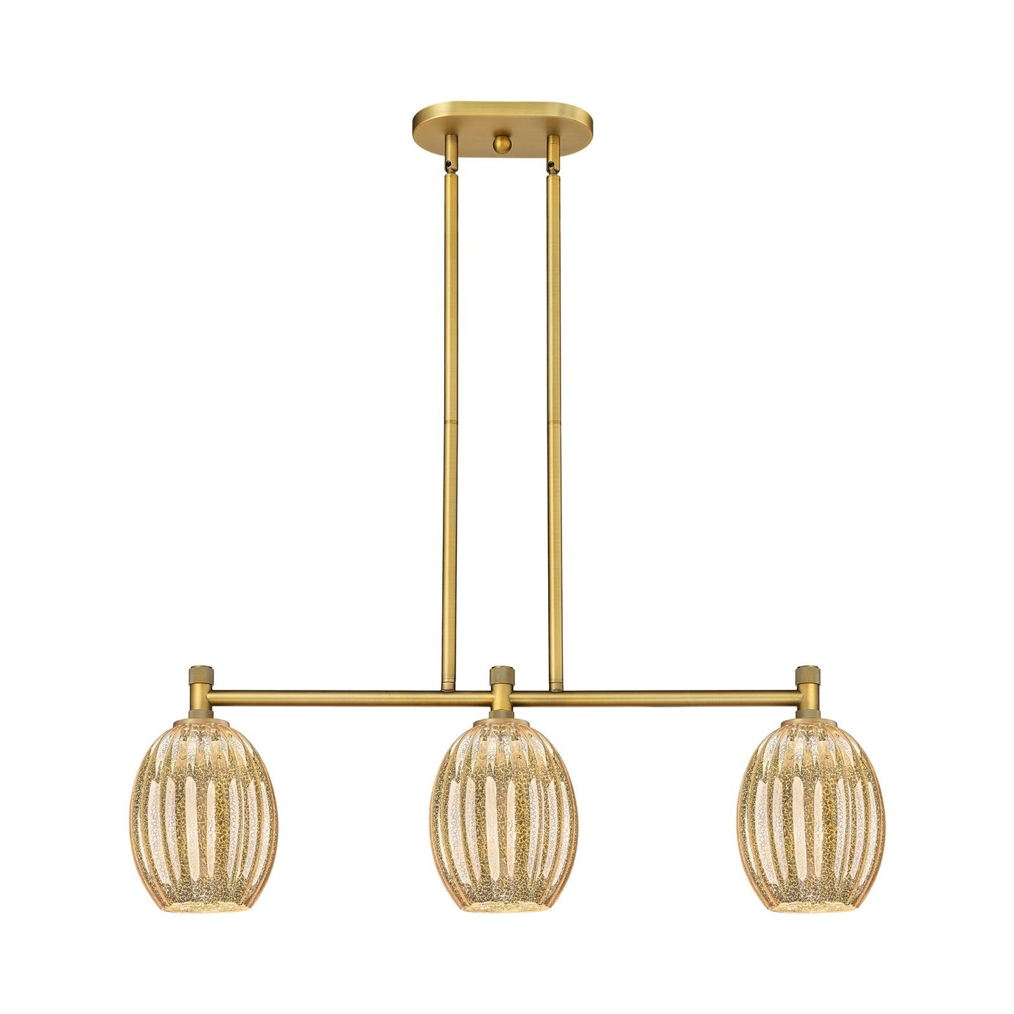Innovations Preston Bulb 33in 3-Light Island | Industrial Brushed Brass and Mercury Glass | Kitchen Island & Dining Room | Model 434-3I-BB-G459-6ME