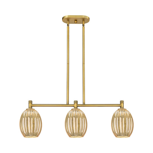 Innovations Preston Bulb 33in 3-Light Island | Industrial Brushed Brass and Mercury Glass | Kitchen Island & Dining Room | Model 434-3I-BB-G459-6ME