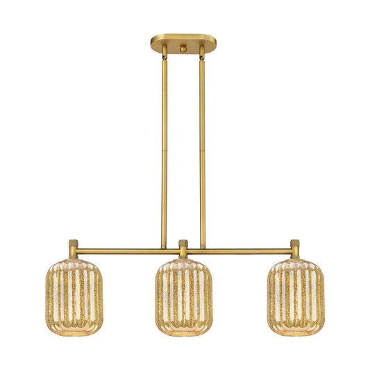 Innovations Preston Cylinder 34in 3-Light Island | Industrial Brushed Brass and Mercury Glass | Kitchen Island & Dining | Model 434-3I-BB-G460-7ME