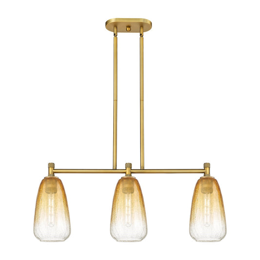 Innovations Brookhaven Almond 33in 3-Light Island | Industrial Brushed Brass and Amber Glass | Kitchen Island & Dining | Model 434-3I-BB-G480-6AM