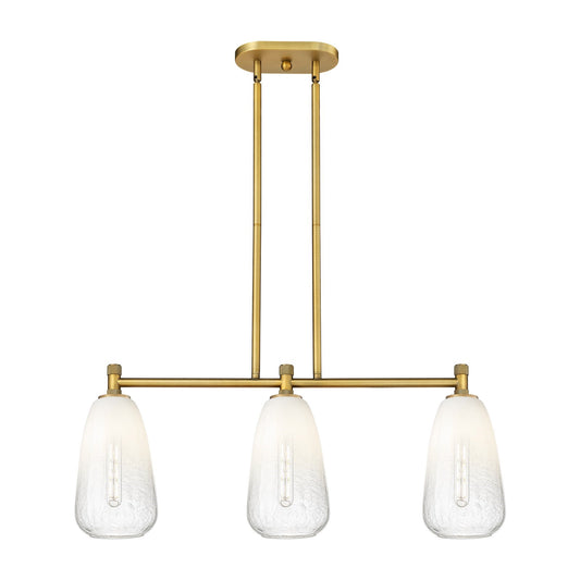 Innovations Brookhaven Almond 33in 3-Light Island | Industrial Brushed Brass and Opal Glass | Kitchen Island & Dining Room | Model 434-3I-BB-G480-6OP