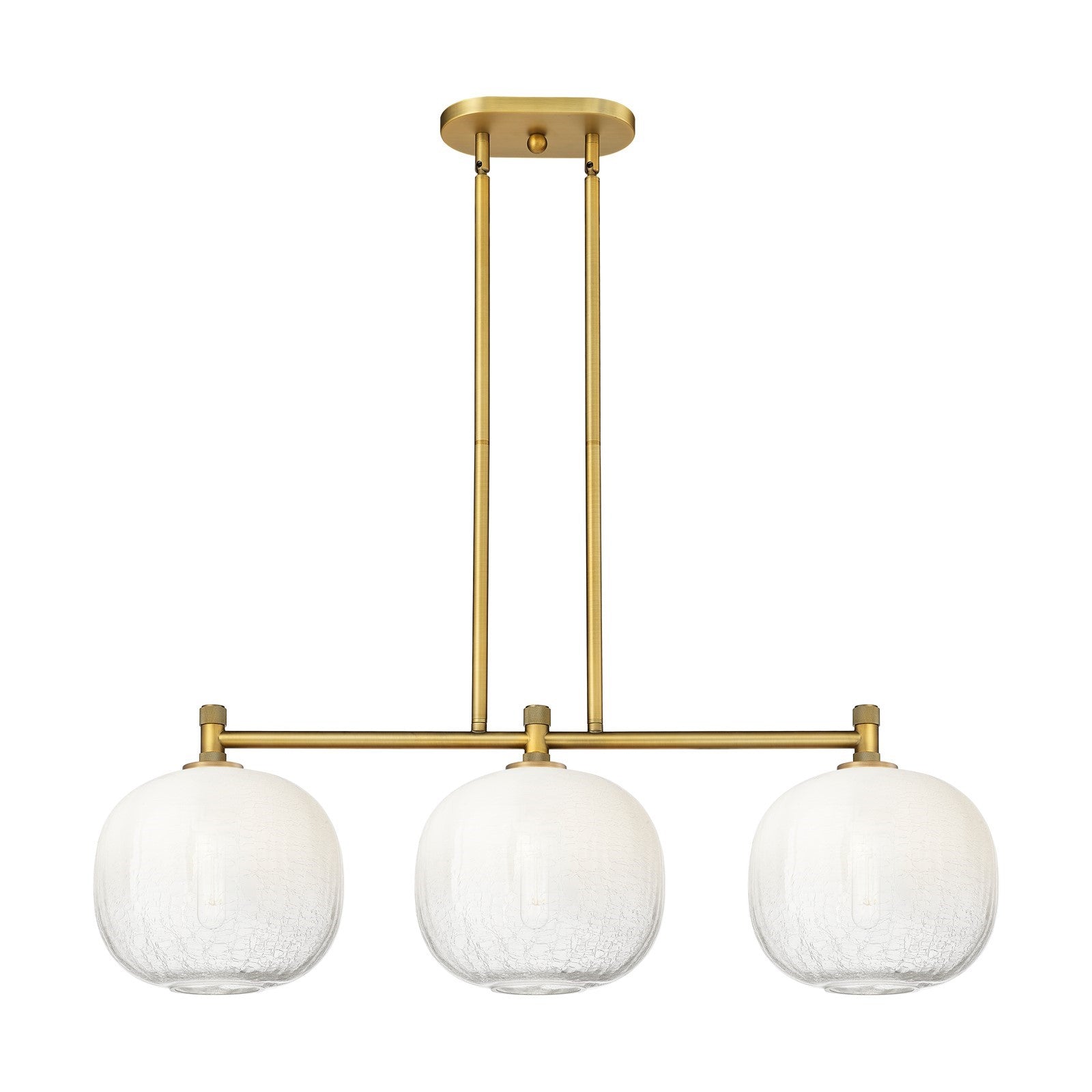 Innovations Brookhaven Sphere 37in 3-Light Island | Industrial Brushed Brass and Opal Glass | Kitchen Island & Dining | Model 434-3I-BB-G481-10OP