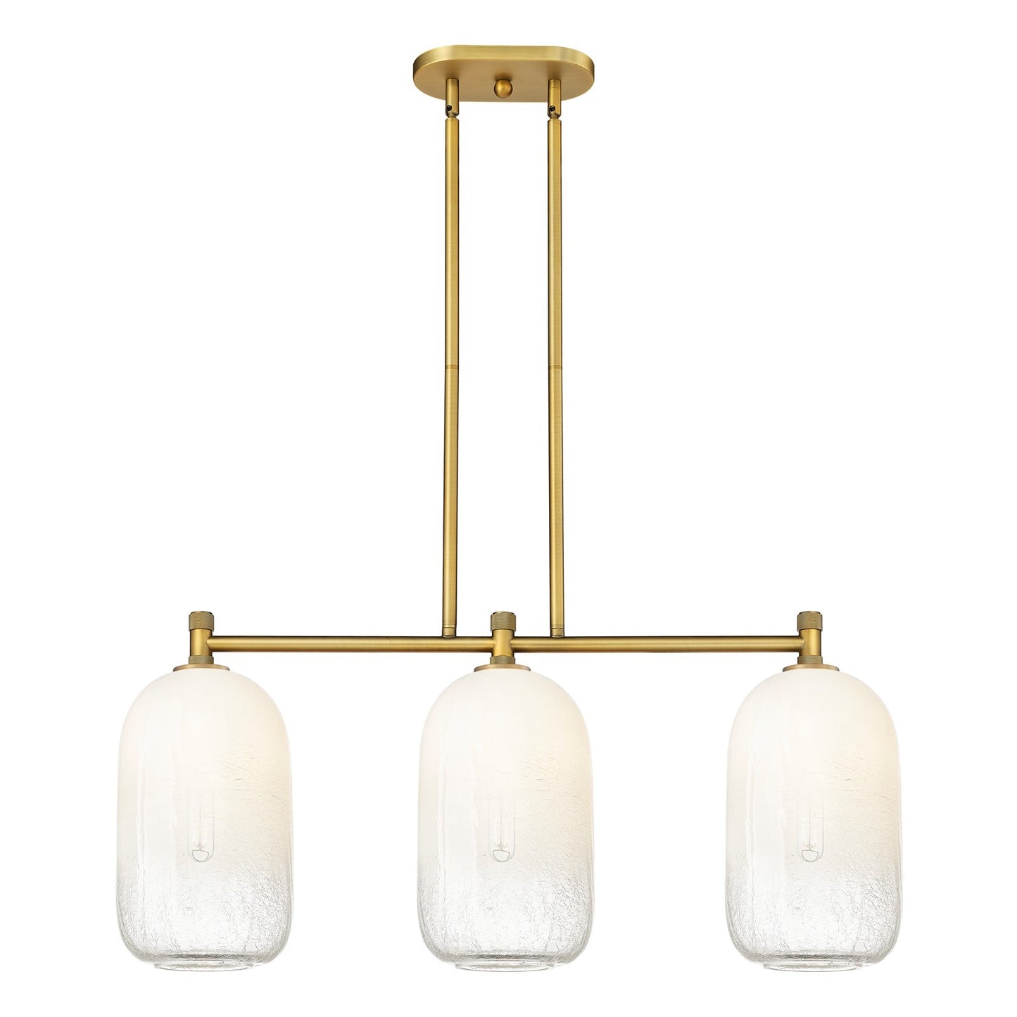 Innovations Brookhaven Cloche 34in 3-Light Island Light | Industrial Brushed Brass and Opal Glass | Kitchen Island | Model 434-3I-BB-G482-7OP