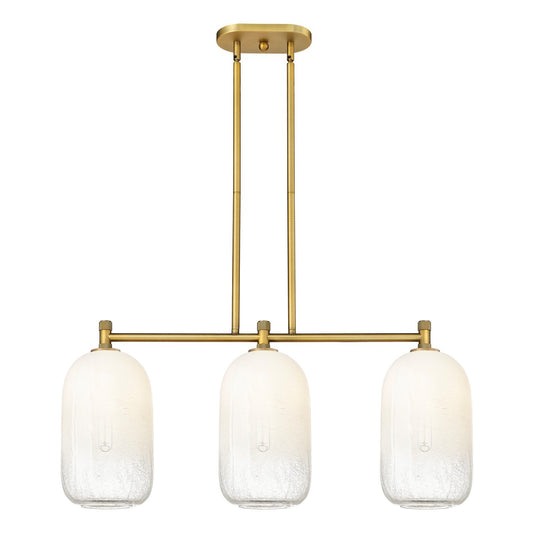 Innovations Brookhaven Cloche 34in 3-Light Island Light | Industrial Brushed Brass and Opal Glass | Kitchen Island | Model 434-3I-BB-G482-7OP
