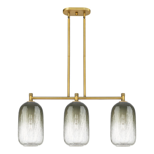 Innovations Brookhaven Cloche 34in 3-Light Island Light | Industrial Brushed Brass and Slate Glass | Kitchen Island | Model 434-3I-BB-G482-7SL