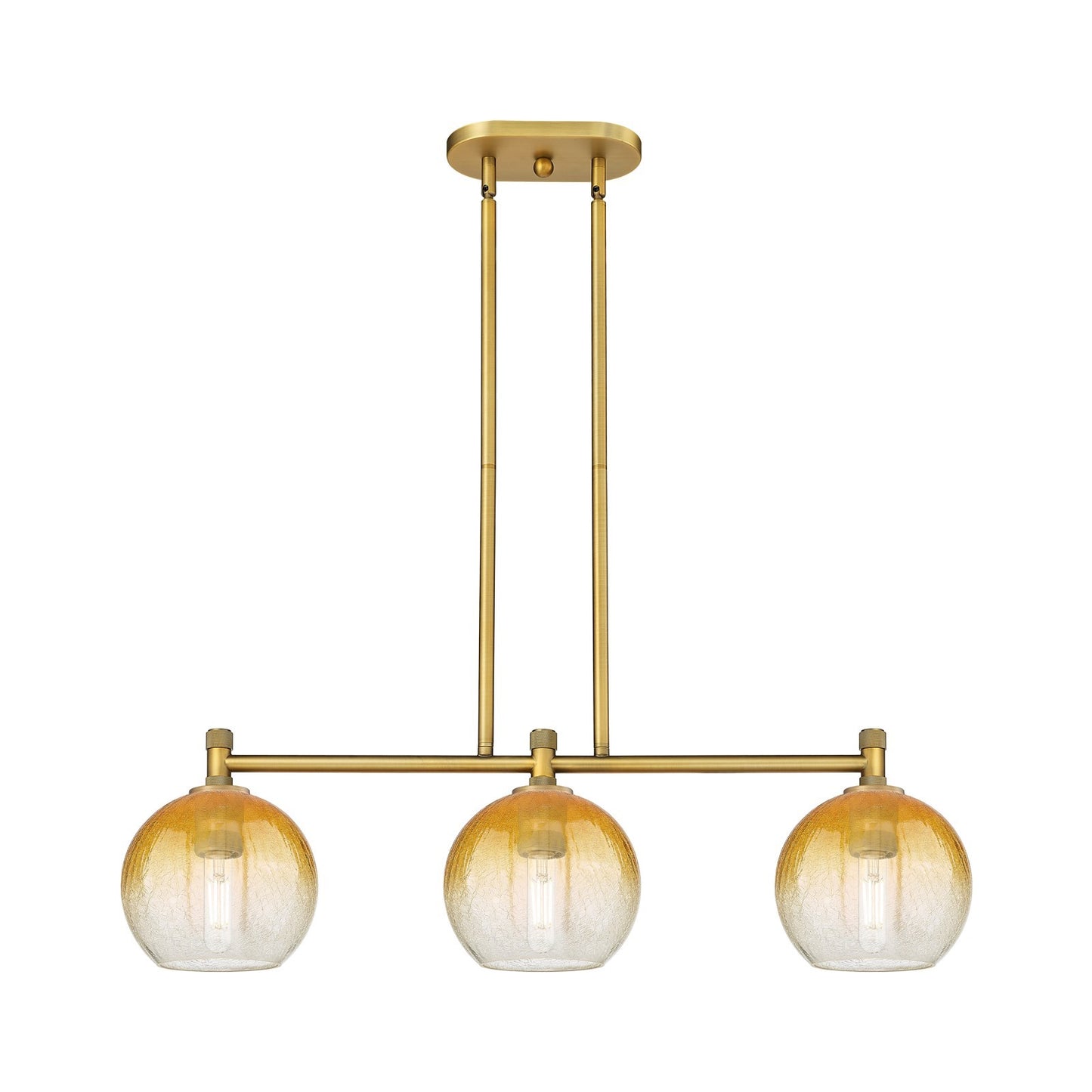 Innovations Brookhaven Globe 35in 3-Light Island Light | Industrial Brushed Brass and Amber Glass | Kitchen Island | Model 434-3I-BB-G483-8AM