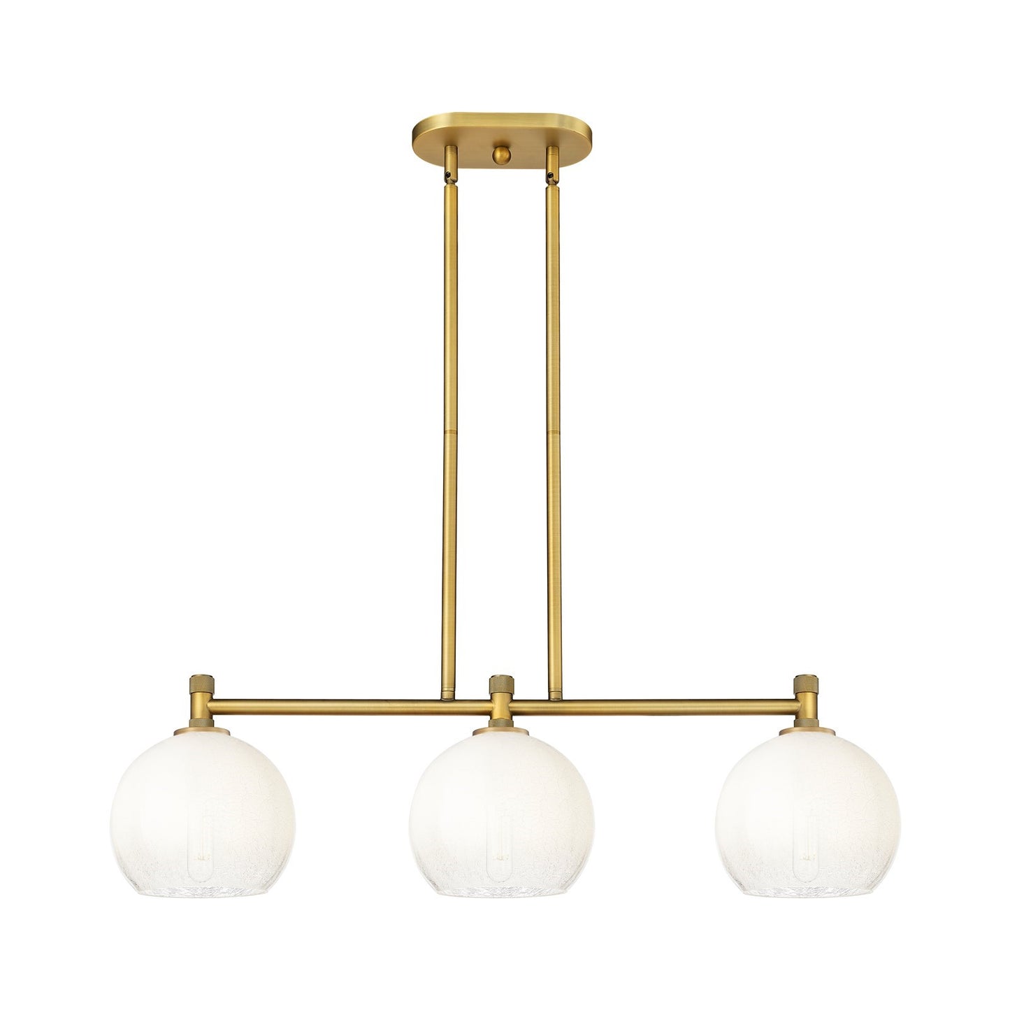 Innovations Brookhaven Globe 35in 3-Light Island Light | Industrial Brushed Brass and Opal Glass | Kitchen Island & Dining | Model 434-3I-BB-G483-8OP