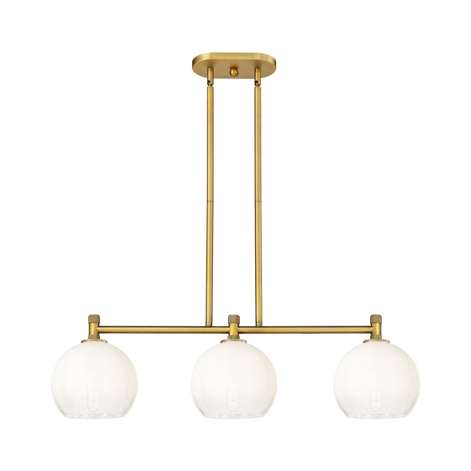 Innovations Brookhaven Globe 35in 3-Light Island Light | Industrial Brushed Brass and Opal Glass | Kitchen Island & Dining | Model 434-3I-BB-G483-8OP