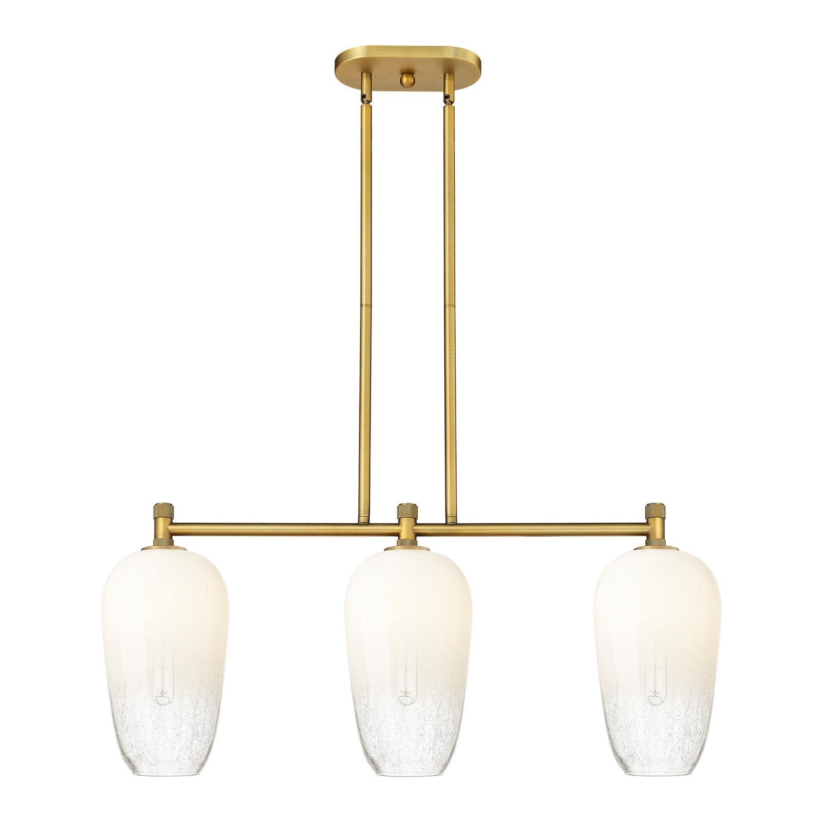 Innovations Brookhaven Flute 34in 3-Light Island Light | Industrial Brushed Brass and Opal Glass | Kitchen Island & Dining | Model 434-3I-BB-G484-7OP