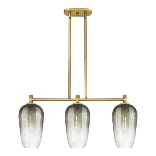 Innovations Brookhaven Flute 34in 3-Light Island Light | Industrial Brushed Brass and Slate Glass | Kitchen Island | Model 434-3I-BB-G484-7SL