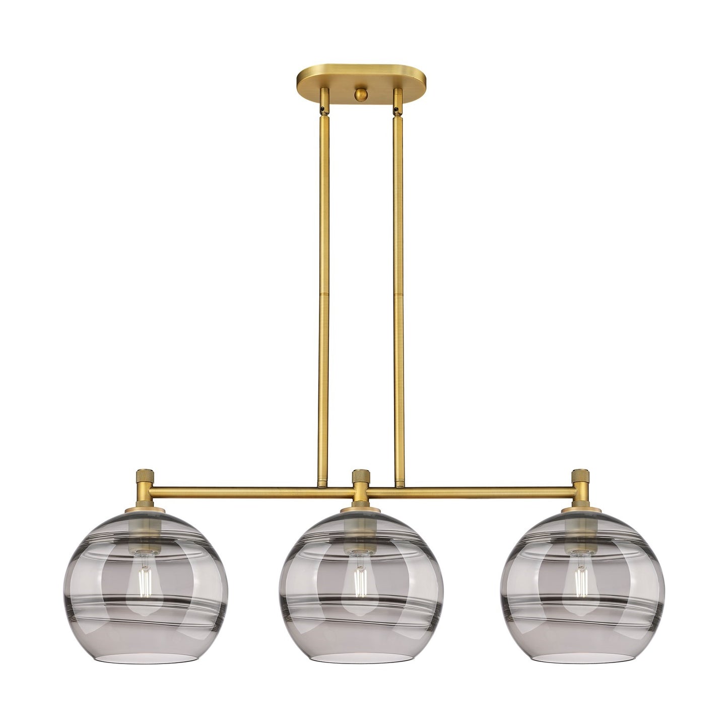 Innovations Rochester 37in 3-Light Island Light | Industrial Brushed Brass and Light Smoke Glass | Kitchen Island | Model 434-3I-BB-G556-10SM