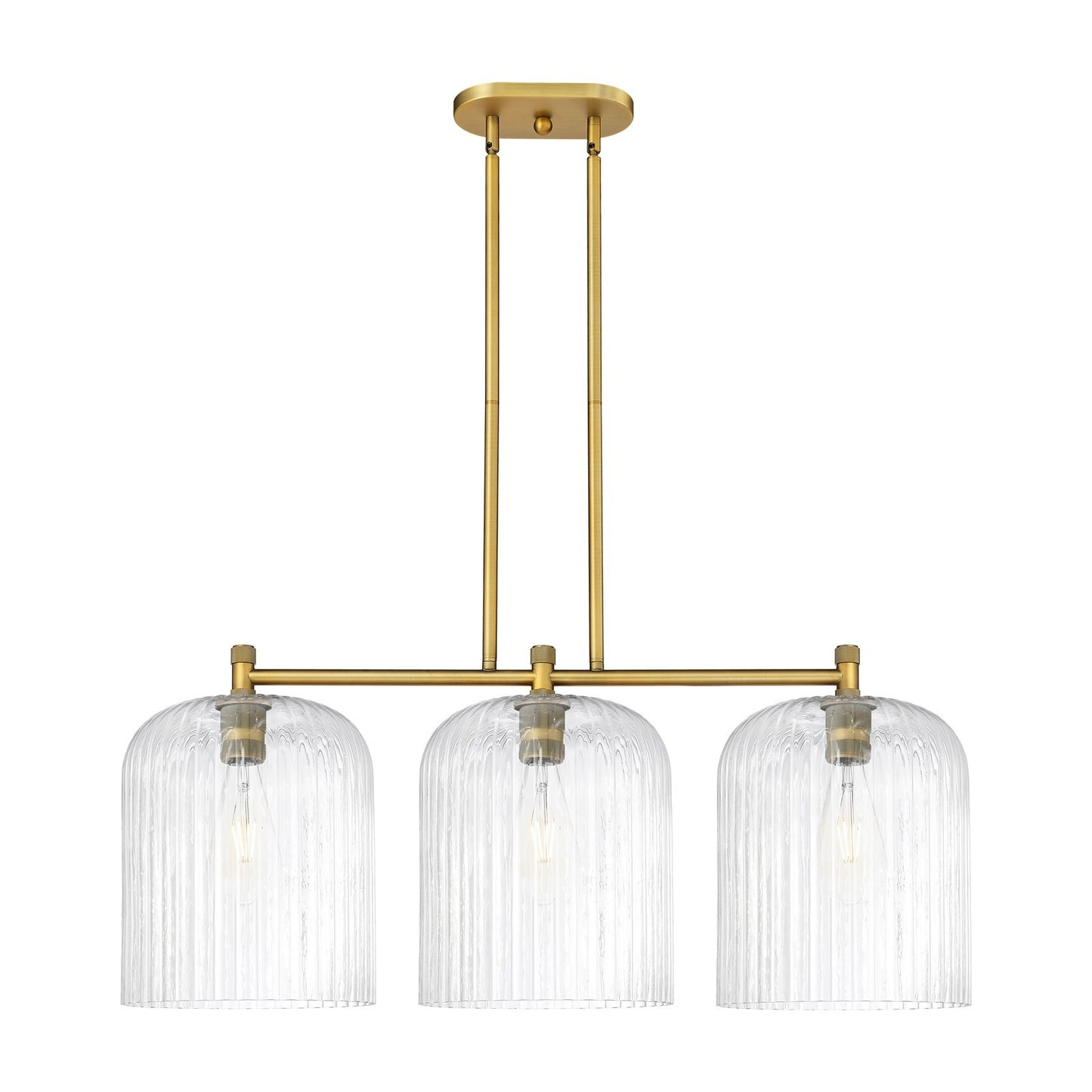 Innovations Crown Point 39in 3-Light Island Light | Industrial Brushed Brass and Clear Glass | Kitchen Island & Dining | Model 434-3I-BB-G559-12CL