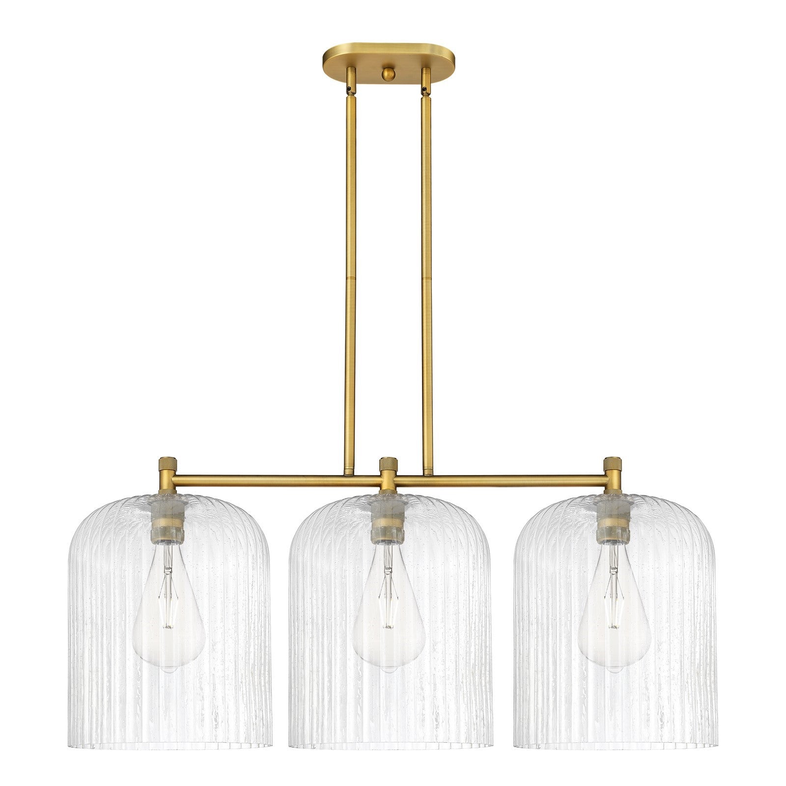 Innovations Crown Point 39in 3-Light Island | Industrial Brushed Brass and Seedy Glass | Kitchen Island & Dining Room | Model 434-3I-BB-G559-12SDY