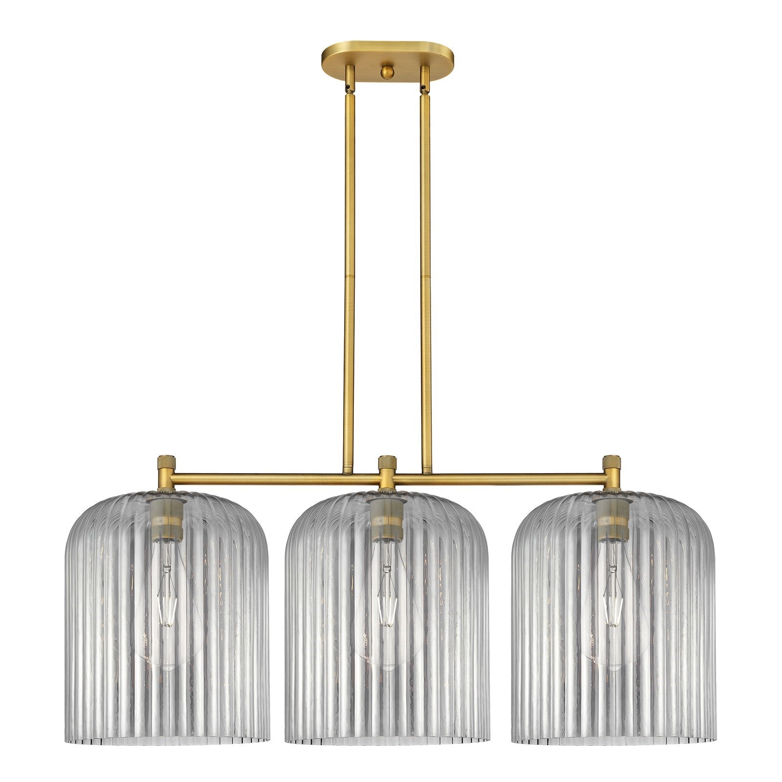 Innovations Crown Point 39in 3-Light Island | Industrial Brushed Brass and Light Smoke Glass | Kitchen Island & Dining | Model 434-3I-BB-G559-12SM
