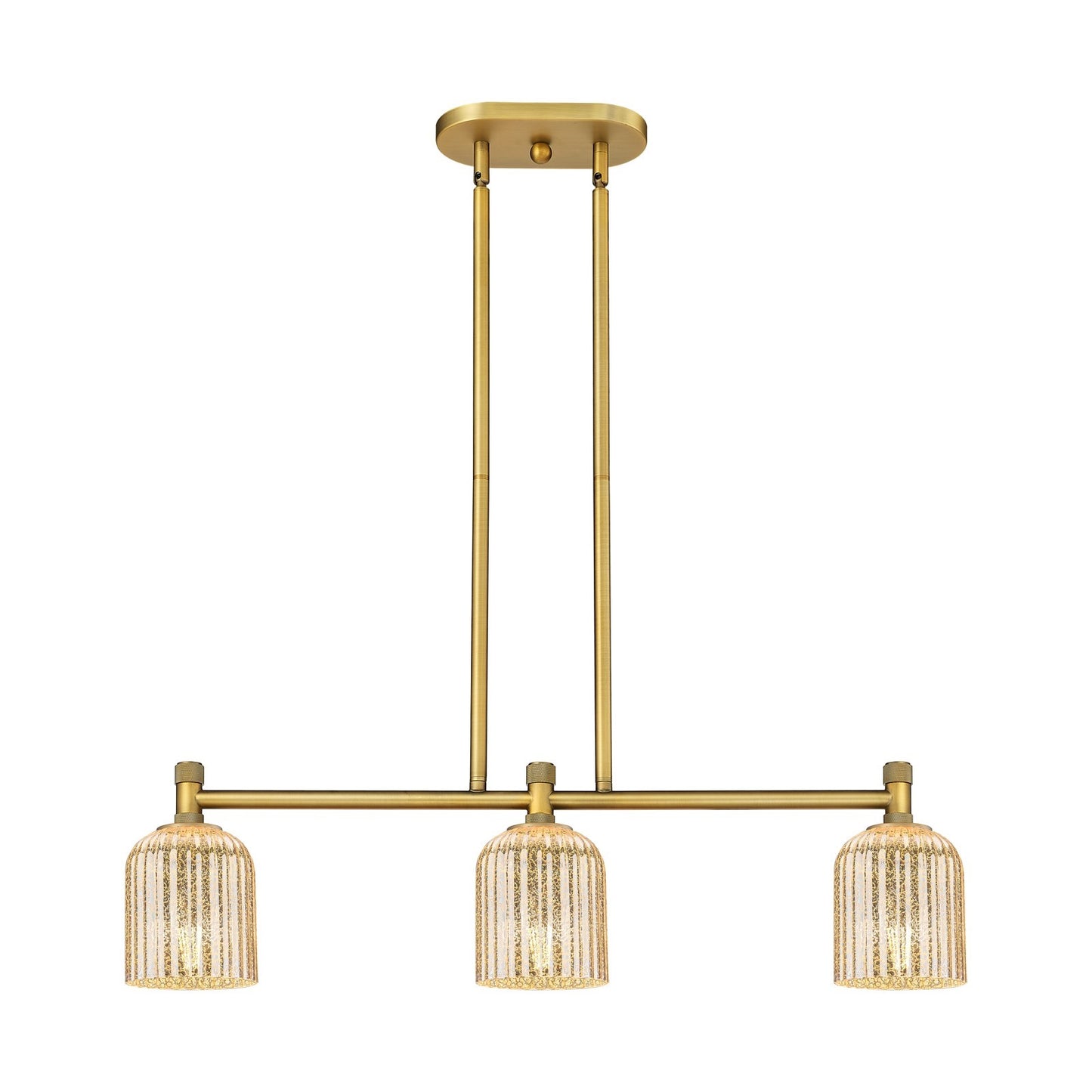 Innovations Crown Point 32in 3-Light Island | Industrial Brushed Brass and Mercury Glass | Kitchen Island & Dining Room | Model 434-3I-BB-G559-5ME