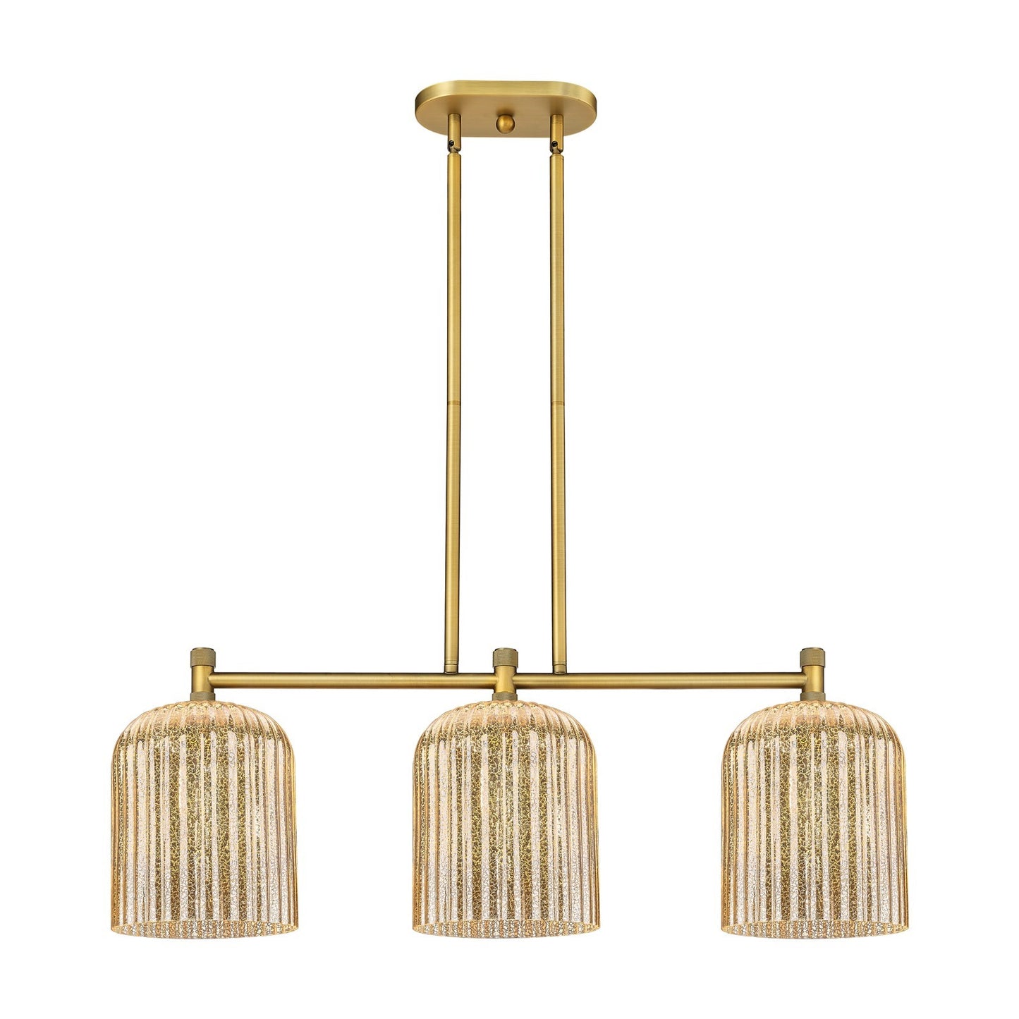 Innovations Crown Point 35in 3-Light Island Light | Industrial Brushed Brass and Mercury Glass | Kitchen Island & Dining | Model 434-3I-BB-G559-8ME