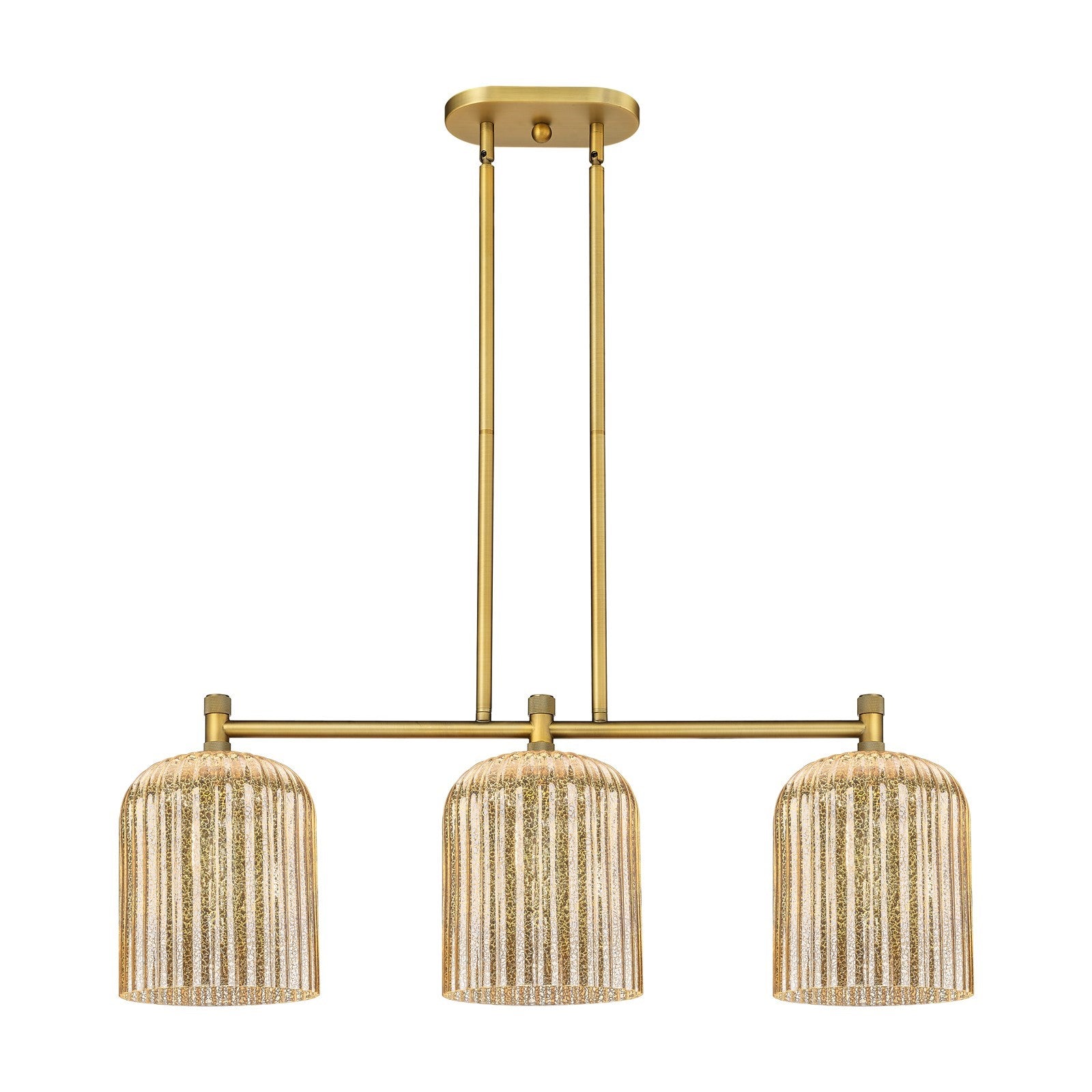 Innovations Crown Point 35in 3-Light Island Light | Industrial Brushed Brass and Mercury Glass | Kitchen Island & Dining | Model 434-3I-BB-G559-8ME