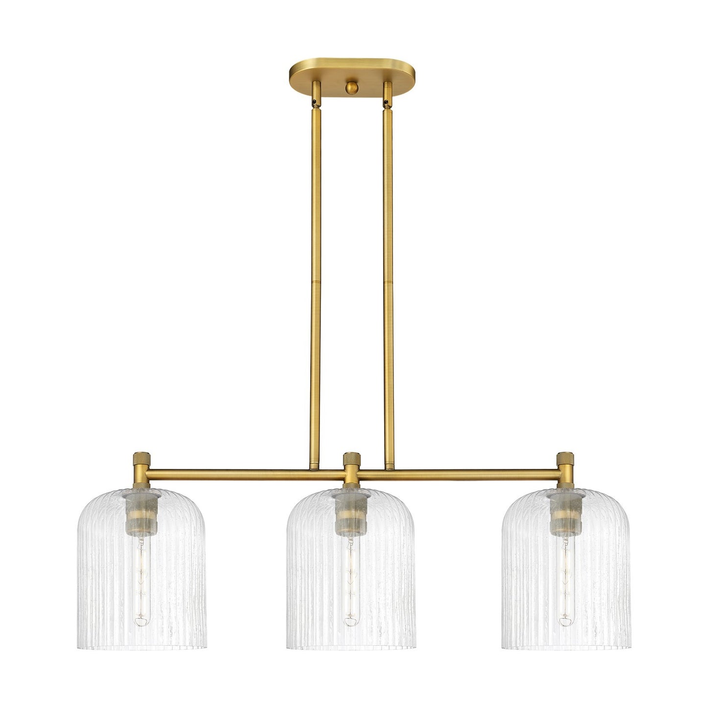 Innovations Crown Point 35in 3-Light Island Light | Industrial Brushed Brass and Seedy Glass | Kitchen Island & Dining | Model 434-3I-BB-G559-8SDY