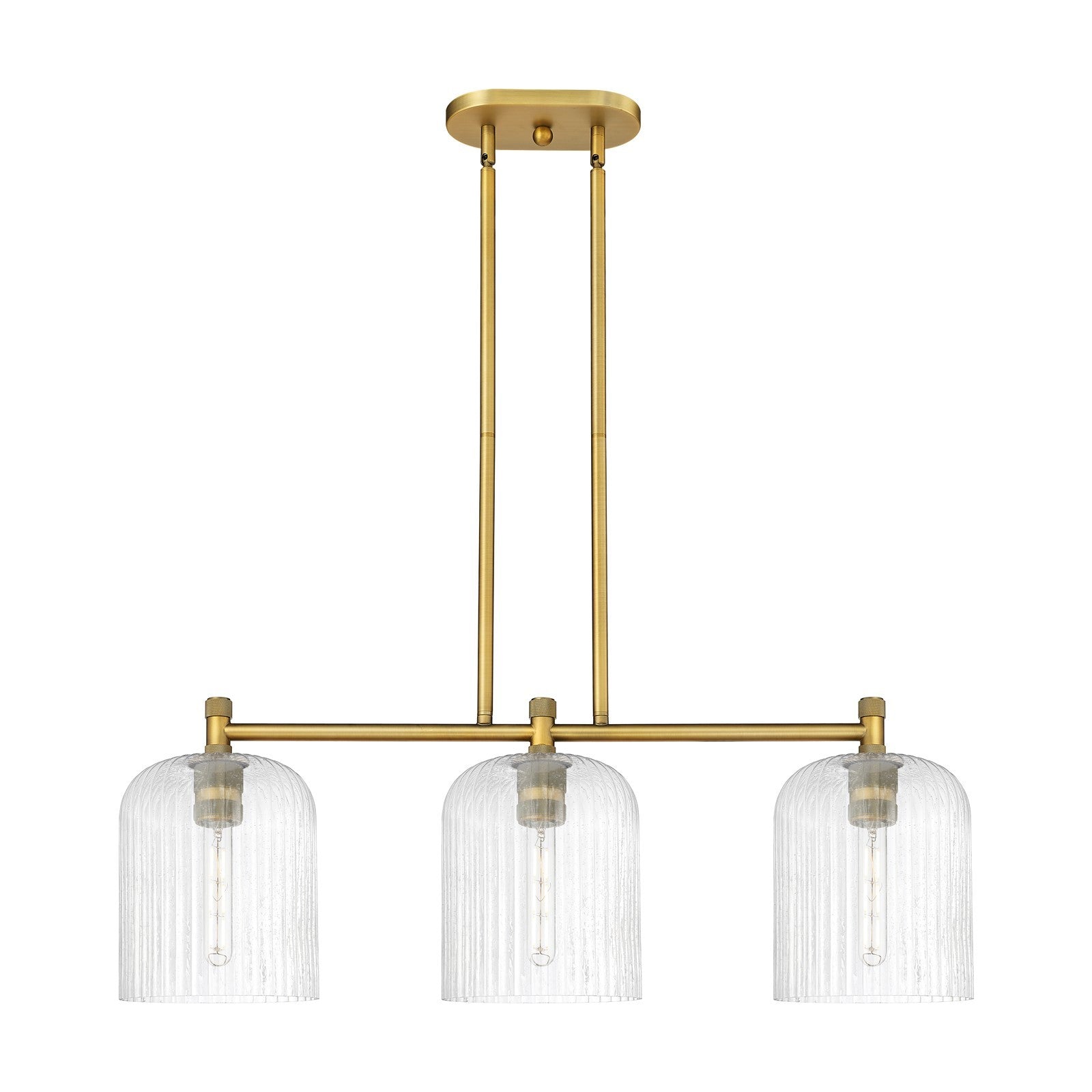 Innovations Crown Point 35in 3-Light Island Light | Industrial Brushed Brass and Seedy Glass | Kitchen Island & Dining | Model 434-3I-BB-G559-8SDY