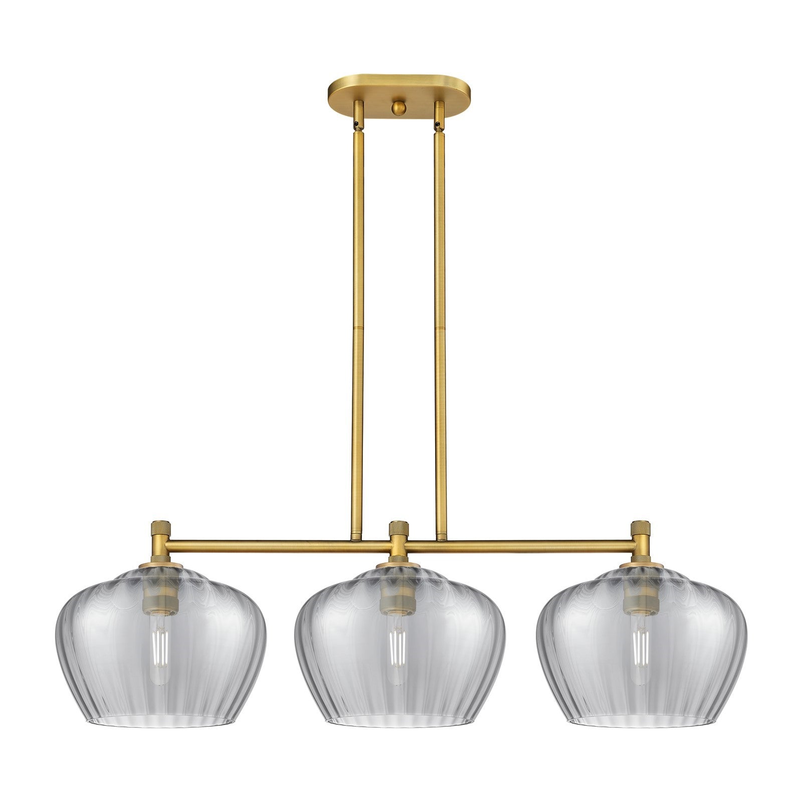 Innovations Fenton 38in 3-Light Island Light | Industrial Brushed Brass and Light Smoke Glass | Kitchen Island & Dining Room | Model 434-3I-BB-G93-L