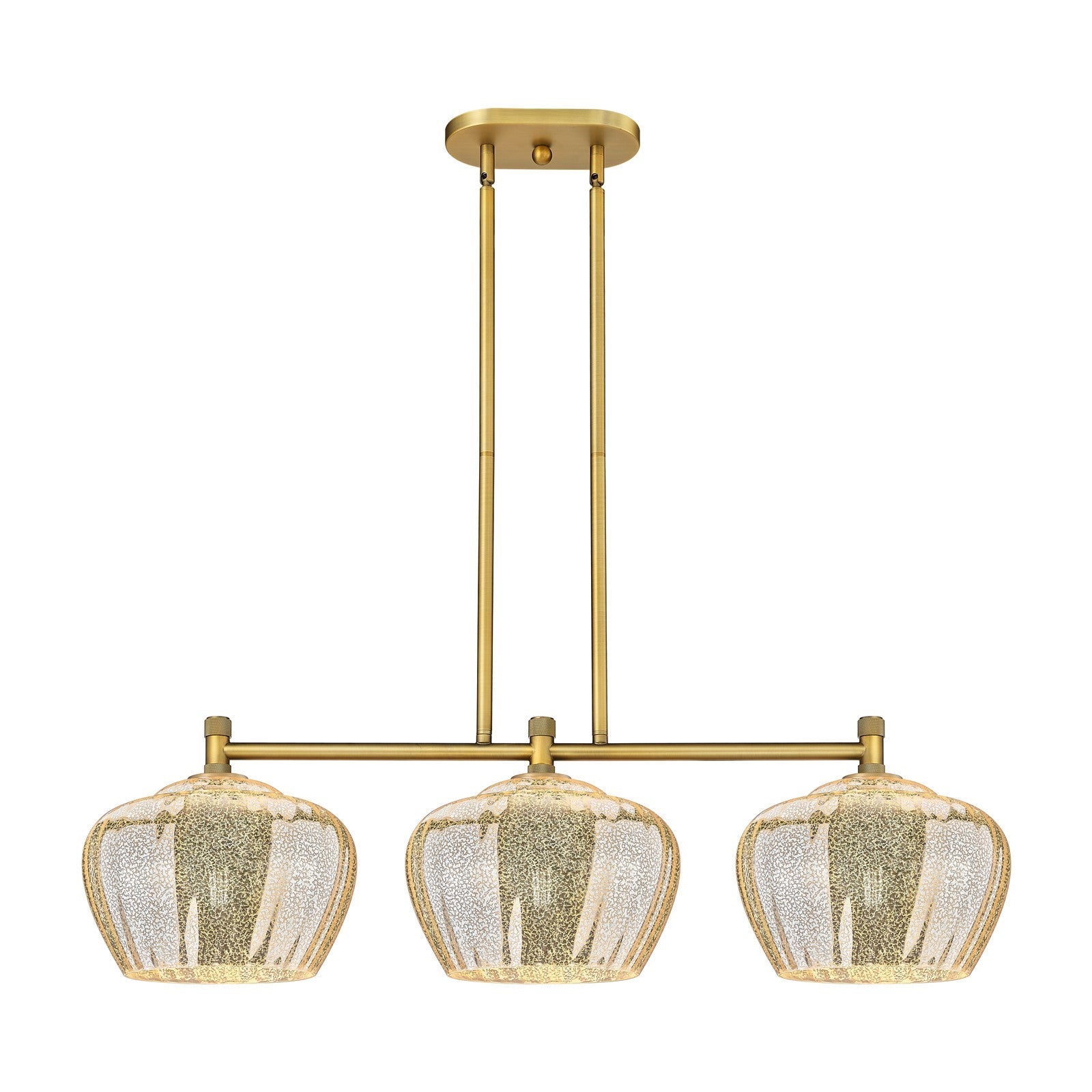 Innovations Fenton 38in 3-Light Island Light | Industrial Brushed Brass and Mercury Glass | Kitchen Island & Dining Room | Model 434-3I-BB-G96-L
