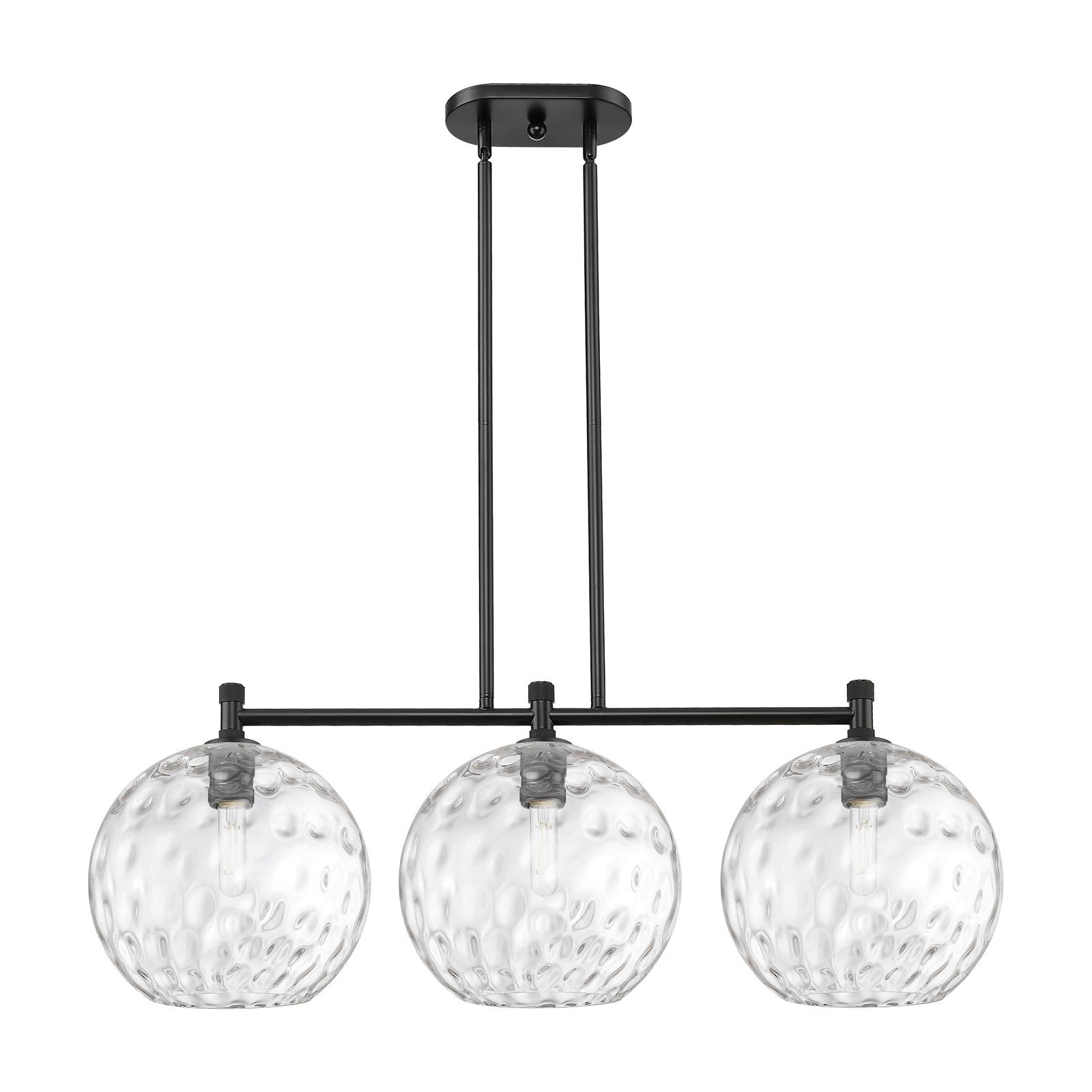 Innovations Athens Water Glass 39in 3-Light Island Light | Industrial Matte Black and Clear Glass | Kitchen Island | Model 434-3I-BK-G1215-12