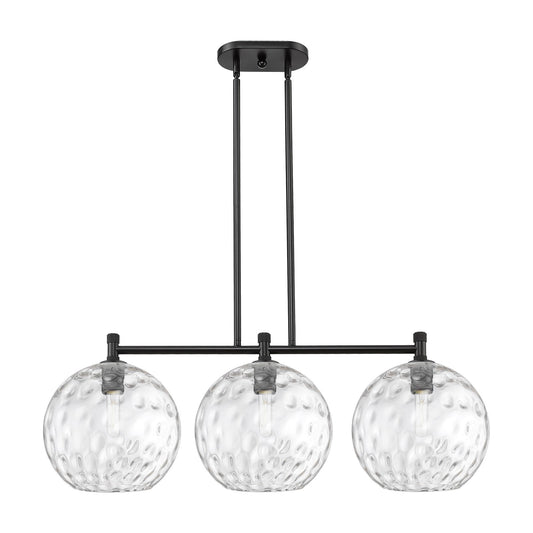 Innovations Athens Water Glass 39in 3-Light Island Light | Industrial Matte Black and Clear Glass | Kitchen Island | Model 434-3I-BK-G1215-12